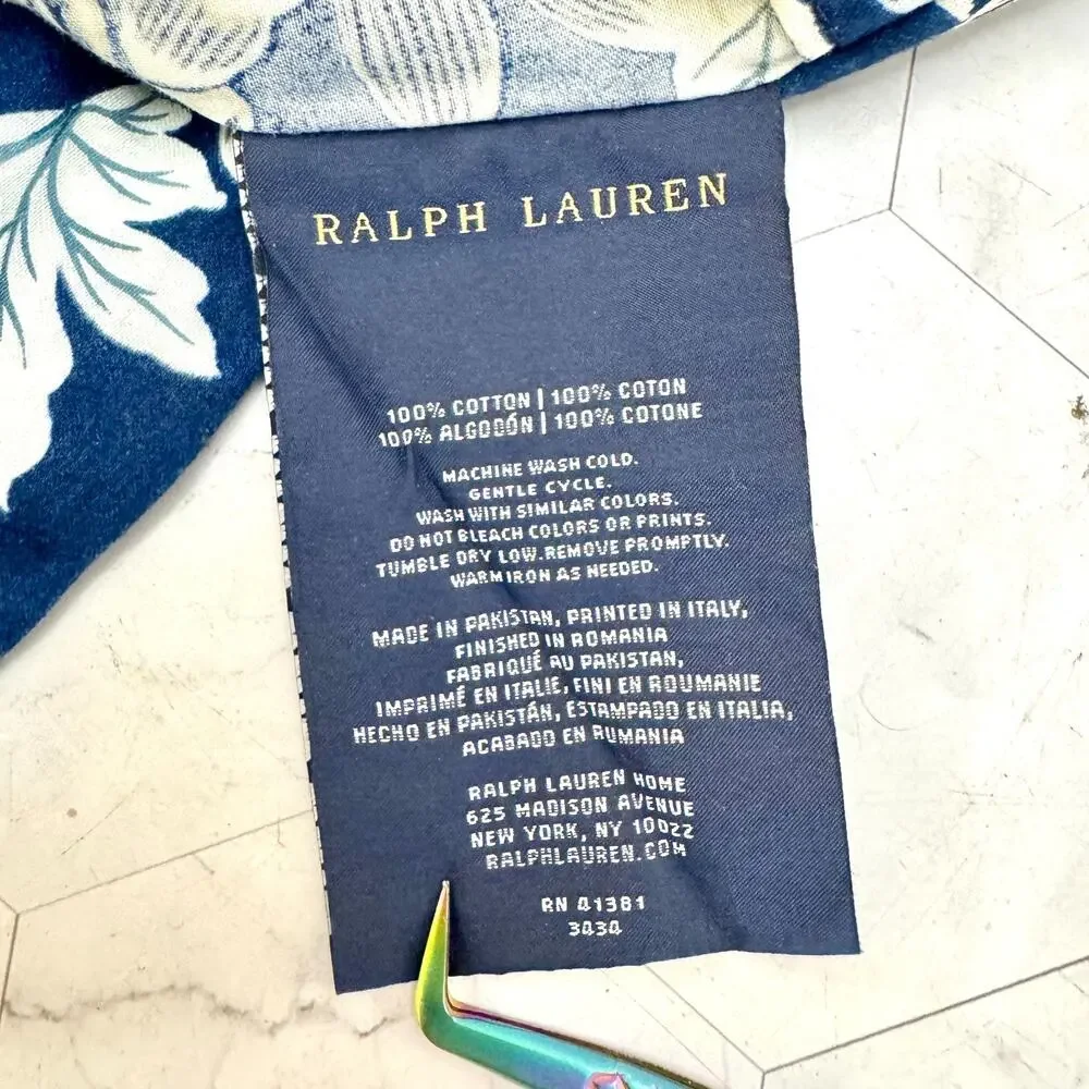 2 Ralph Lauren King Pillow Shams Deauville Blossom Floral Navy Blue HTF READ